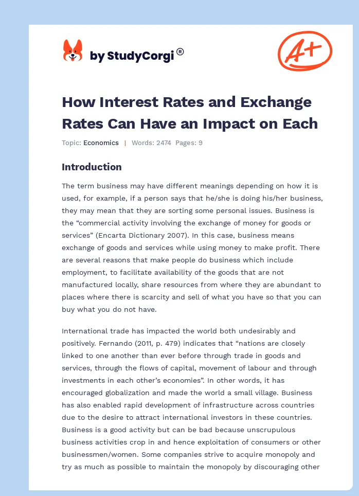 How Interest Rates and Exchange Rates Can Have an Impact on Each. Page 1