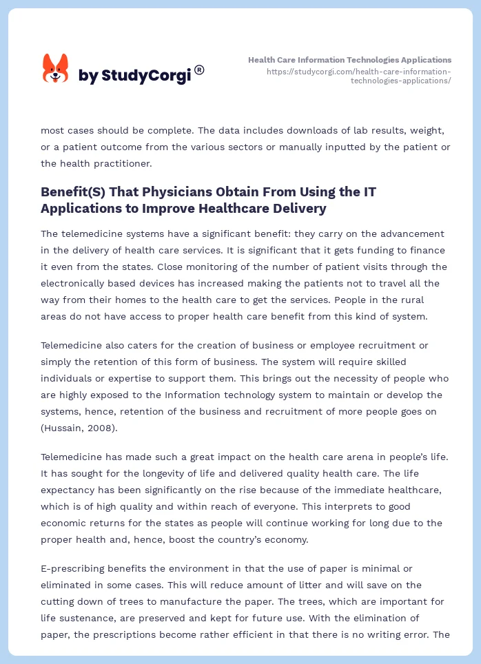 Health Care Information Technologies Applications. Page 2