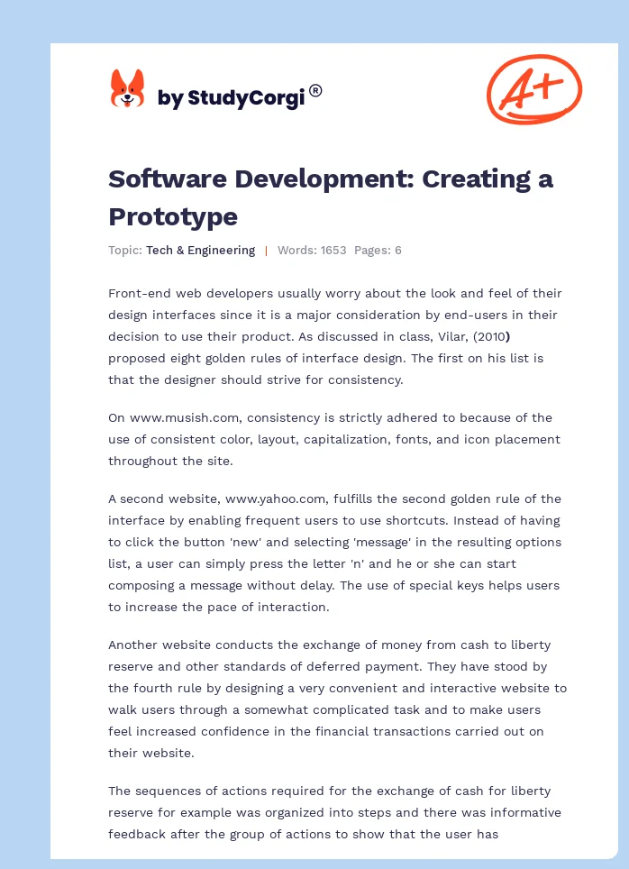 Software Development: Creating a Prototype. Page 1
