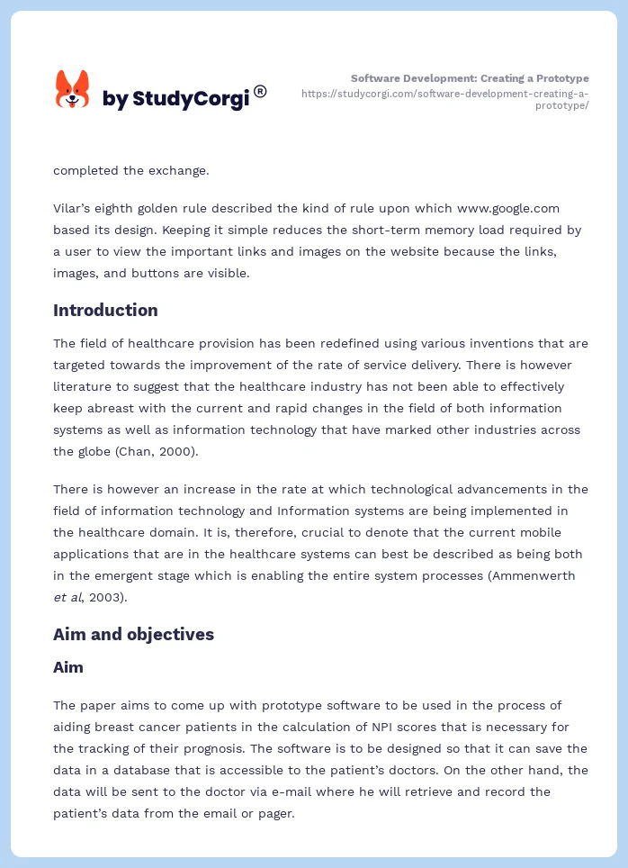Software Development: Creating a Prototype. Page 2