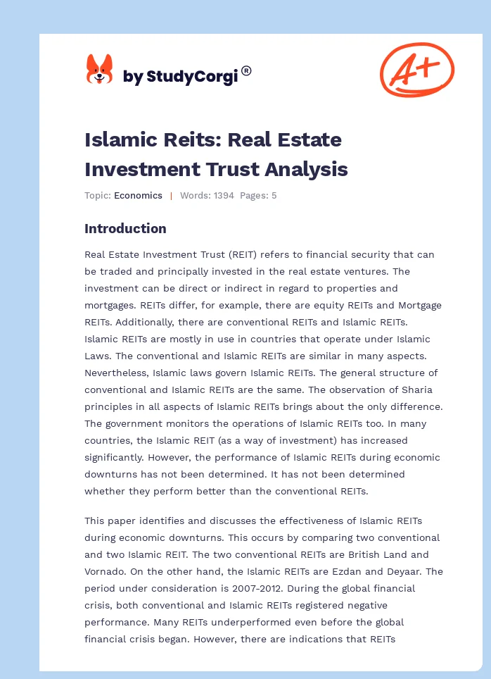 Comparing Islamic REITs: Insights from Global Financial Crises. Page 1