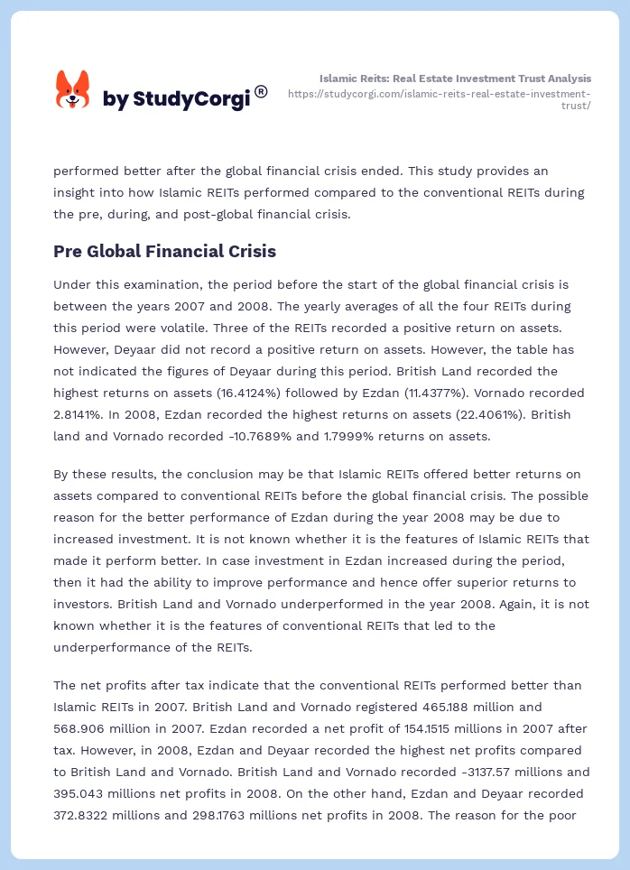 Comparing Islamic REITs: Insights from Global Financial Crises. Page 2