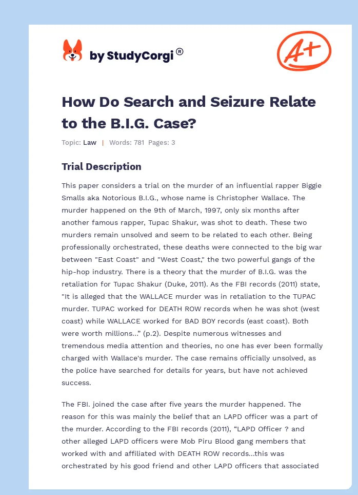 How Do Search and Seizure Relate to the B.I.G. Case?. Page 1