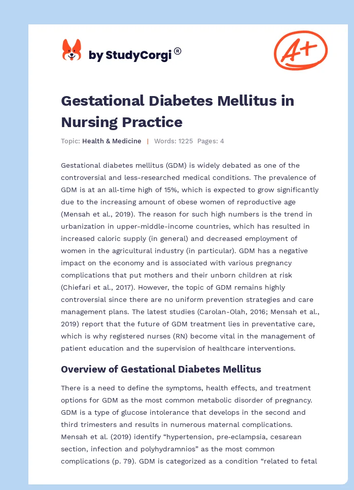 Gestational Diabetes Mellitus in Nursing Practice. Page 1