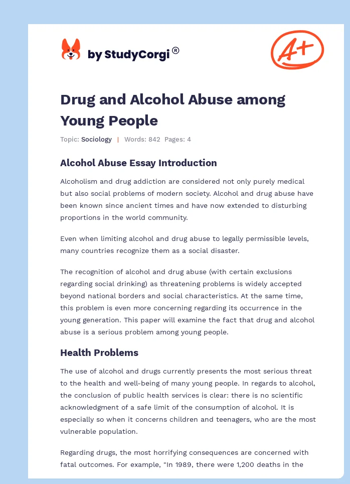 Drug and Alcohol Abuse among Young People. Page 1