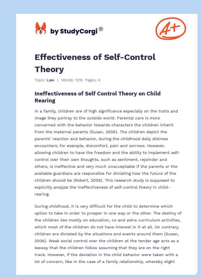 Effectiveness of Self-Control Theory. Page 1