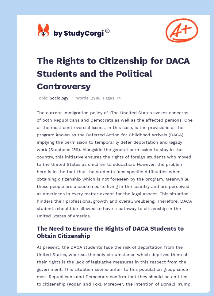 The Rights to Citizenship for DACA Students and the Political Controversy. Page 1