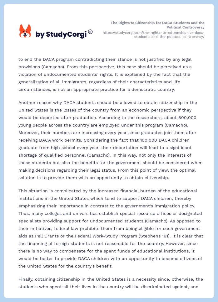 The Rights to Citizenship for DACA Students and the Political Controversy. Page 2