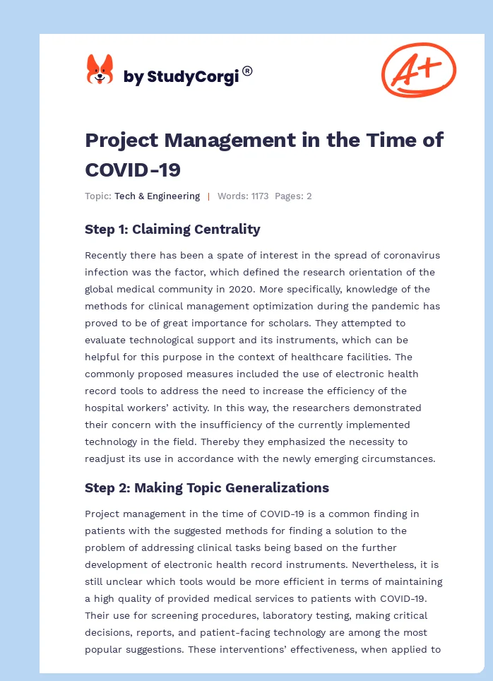 Project Management in the Time of COVID-19. Page 1