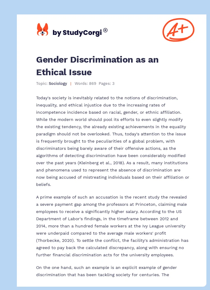 Gender Discrimination as an Ethical Issue. Page 1