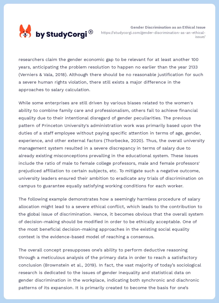 Gender Discrimination as an Ethical Issue. Page 2