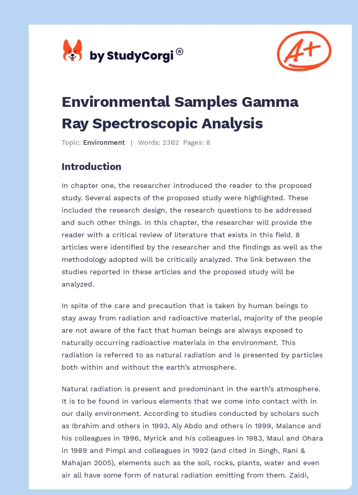 Environmental Samples Gamma Ray Spectroscopic Analysis. Page 1