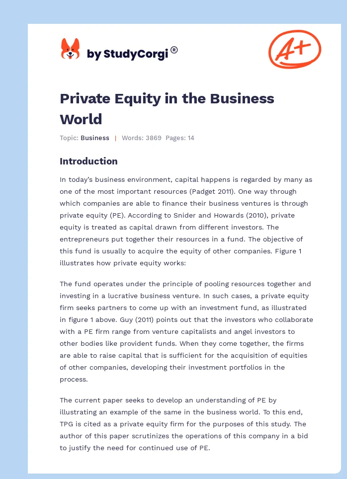 Private Equity in the Business World. Page 1