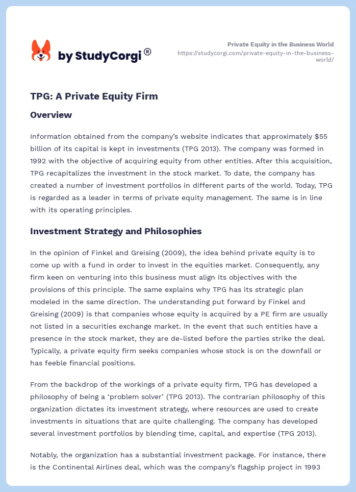 Private Equity in the Business World. Page 2