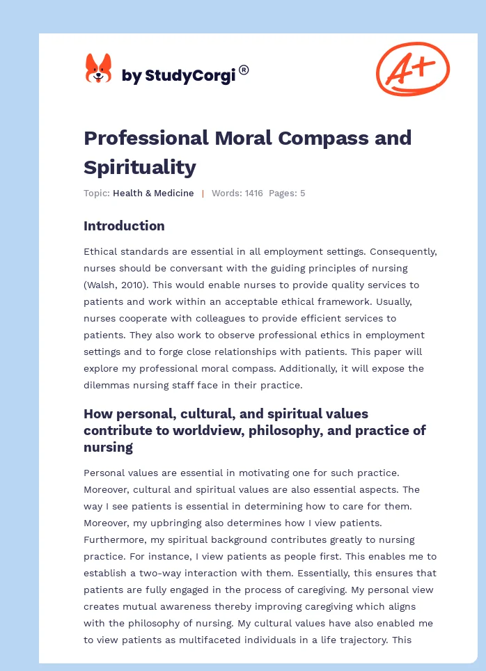 Professional Moral Compass and Spirituality. Page 1