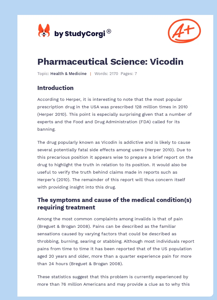 Pharmaceutical Science: Vicodin. Page 1