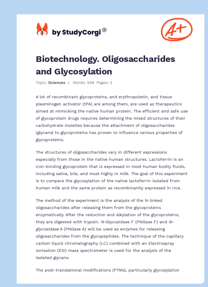 Biotechnology. Oligosaccharides and Glycosylation. Page 1