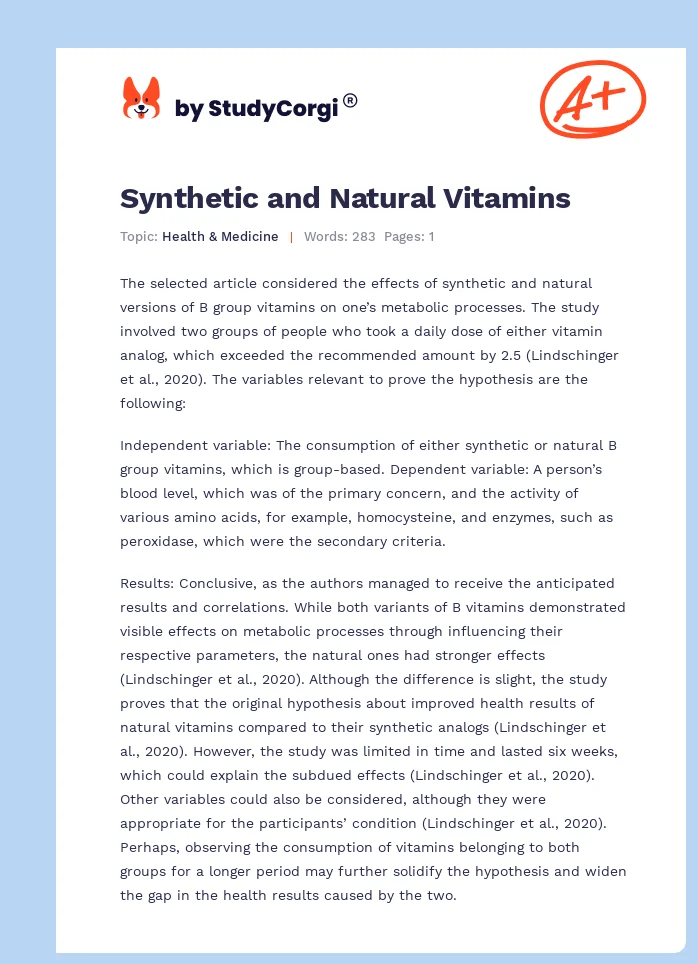 Synthetic and Natural Vitamins. Page 1