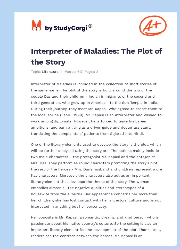 Interpreter of Maladies: The Plot of the Story. Page 1