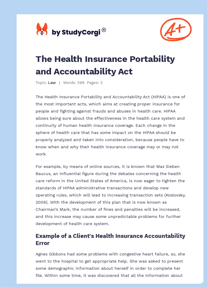 The Health Insurance Portability and Accountability Act. Page 1