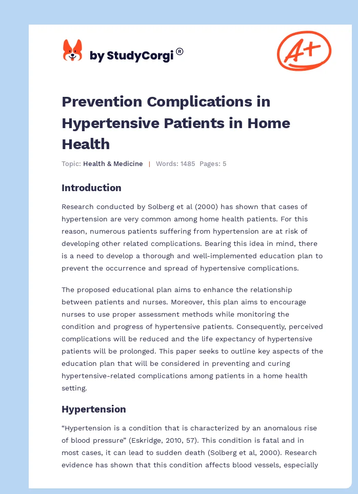 Prevention Complications in Hypertensive Patients in Home Health. Page 1