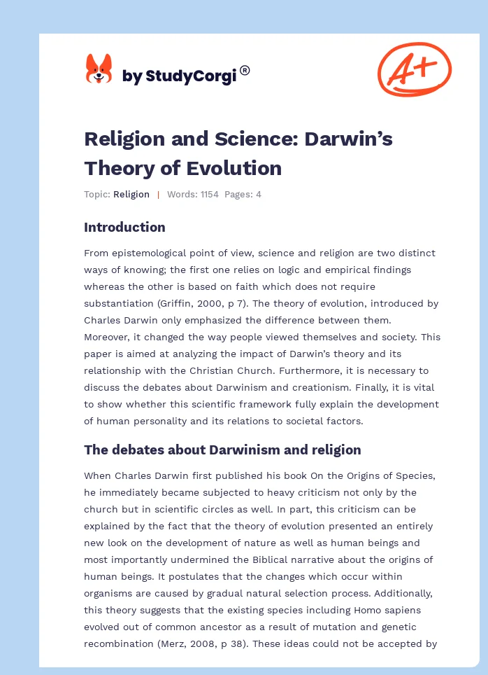 Religion and Science: Darwin’s Theory of Evolution. Page 1
