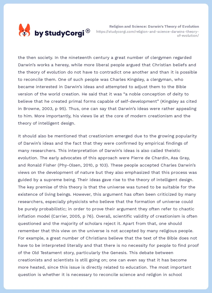 Religion and Science: Darwin’s Theory of Evolution. Page 2