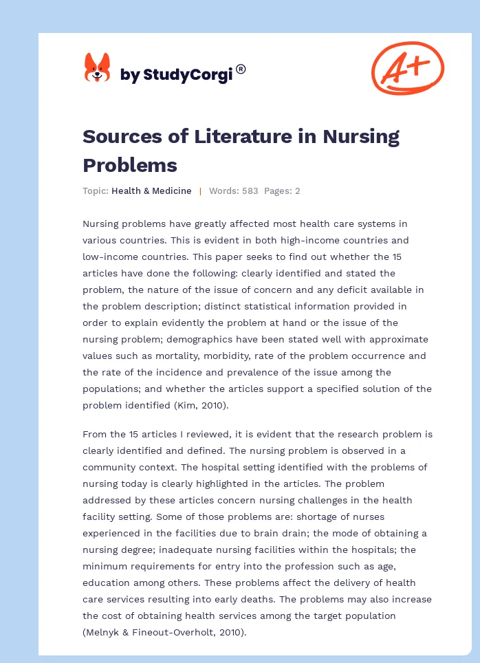 Sources of Literature in Nursing Problems. Page 1