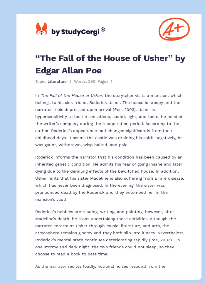 edgar allan poe the fall of the house of usher essay