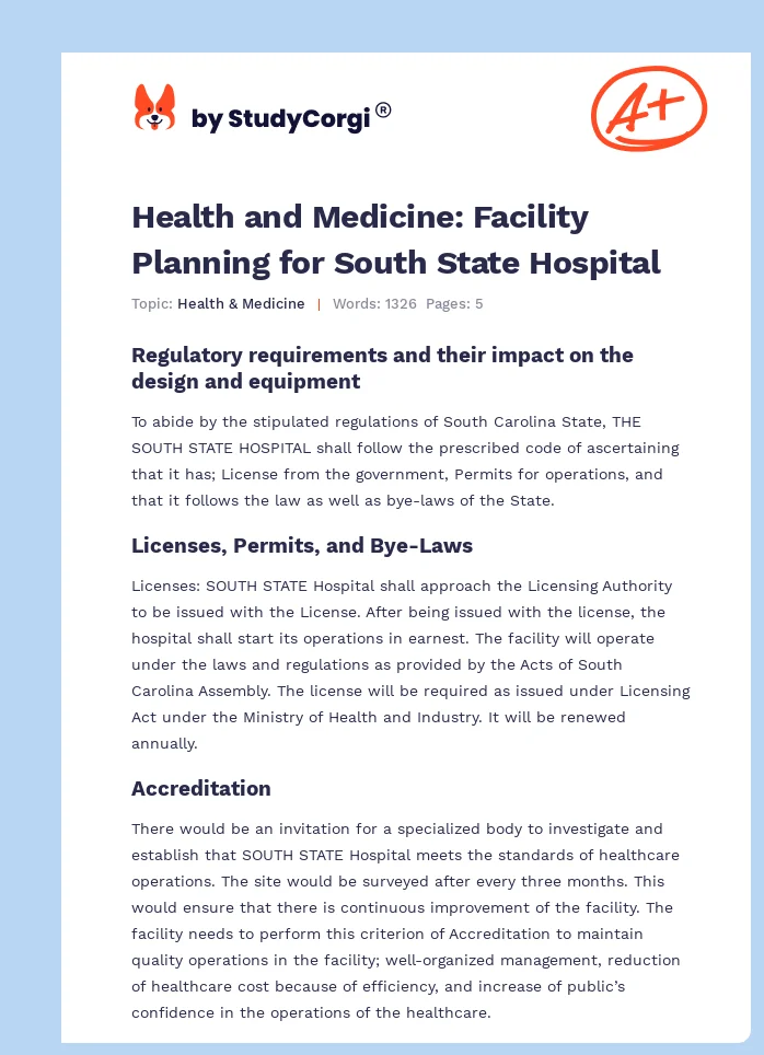 Health and Medicine: Facility Planning for South State Hospital. Page 1
