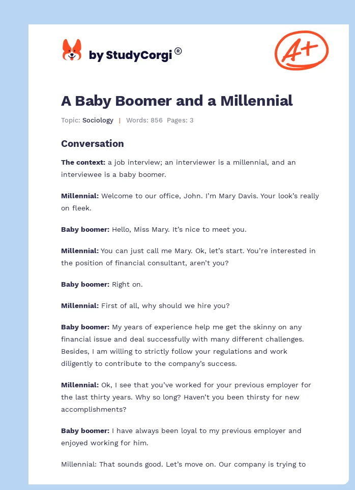 A Baby Boomer and a Millennial. Page 1