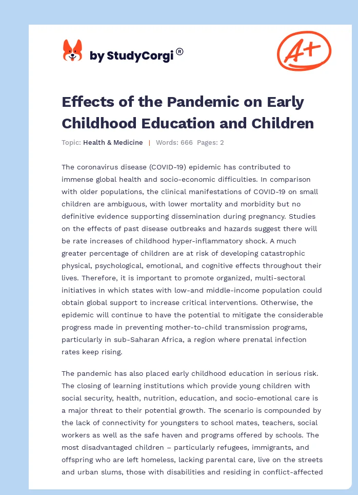 Effects of the Pandemic on Early Childhood Education and Children. Page 1
