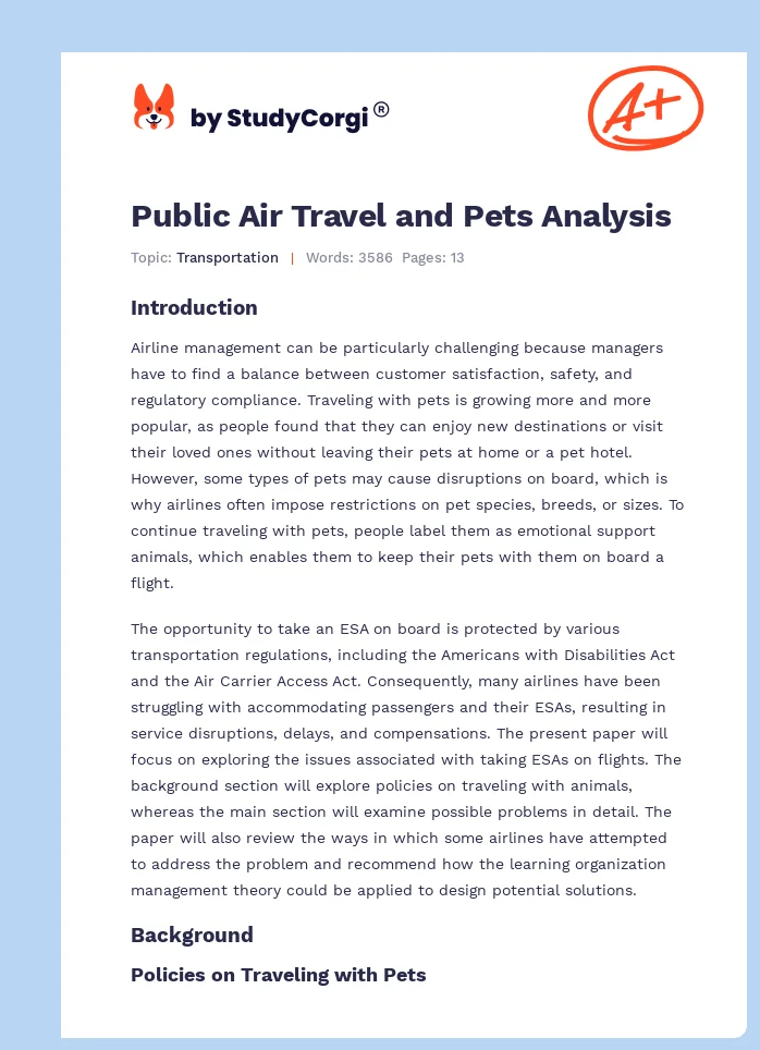 Public Air Travel and Pets Analysis. Page 1
