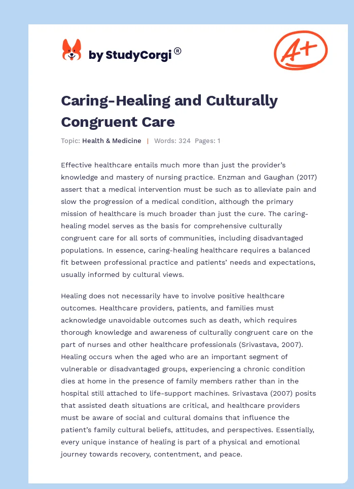 Caring-Healing and Culturally Congruent Care. Page 1
