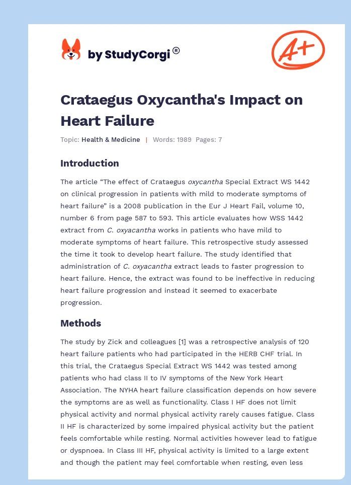 Crataegus Oxycantha's Impact on Heart Failure. Page 1