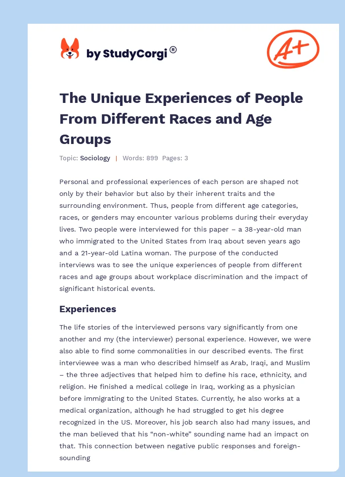 The Unique Experiences of People From Different Races and Age Groups. Page 1