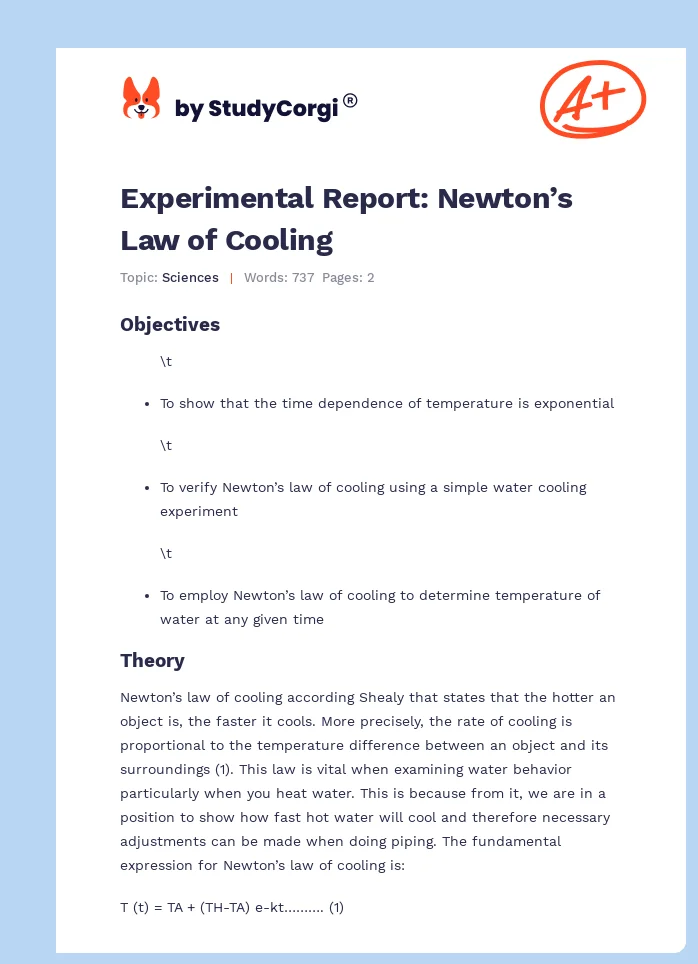 Experimental Report: Newton’s Law of Cooling. Page 1
