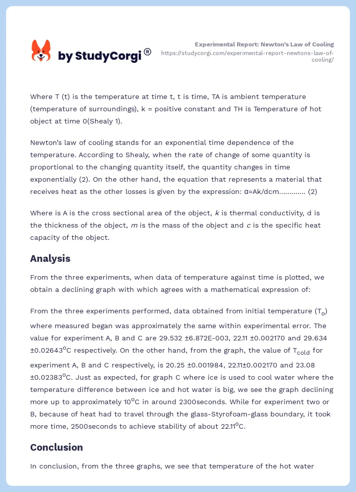 Experimental Report: Newton’s Law of Cooling. Page 2