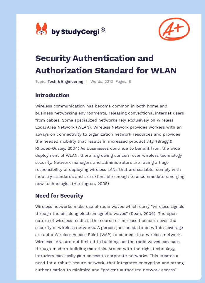 Security Authentication and Authorization Standard for WLAN. Page 1