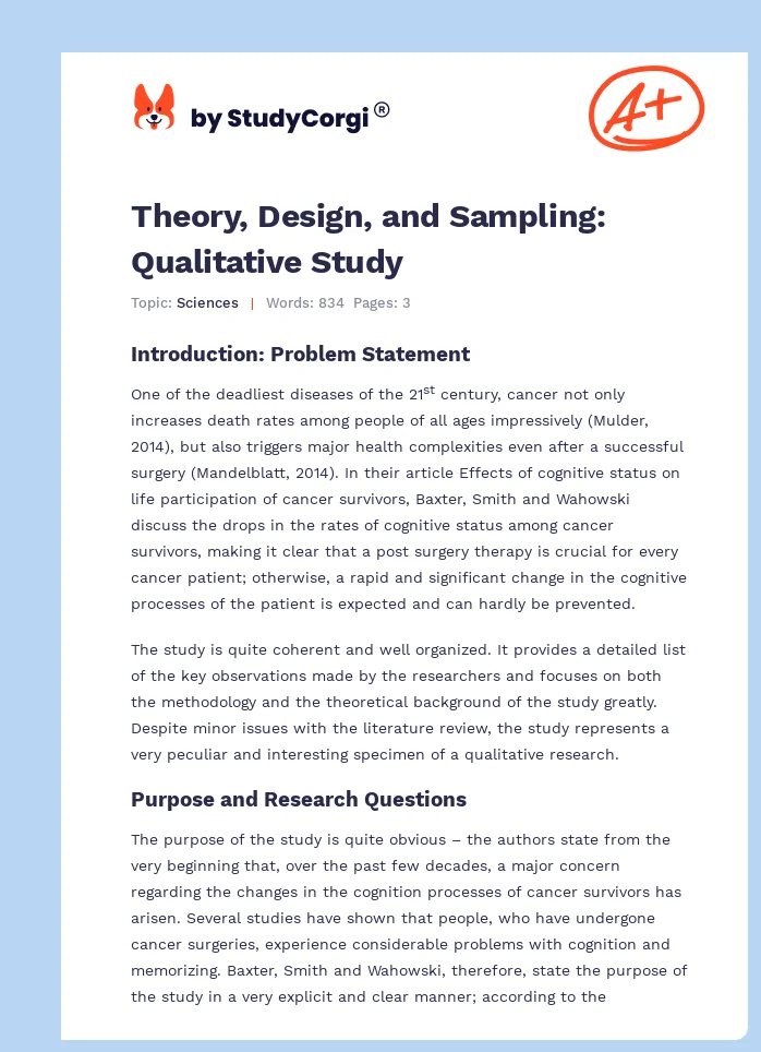 Theory, Design, and Sampling: Qualitative Study. Page 1