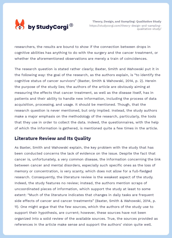 Theory, Design, and Sampling: Qualitative Study. Page 2