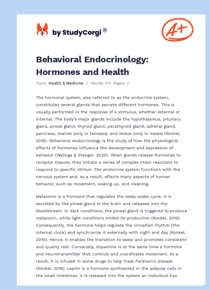 Behavioral Endocrinology: Hormones and Health. Page 1