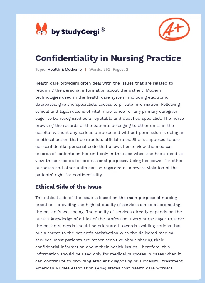 Confidentiality in Nursing Practice. Page 1