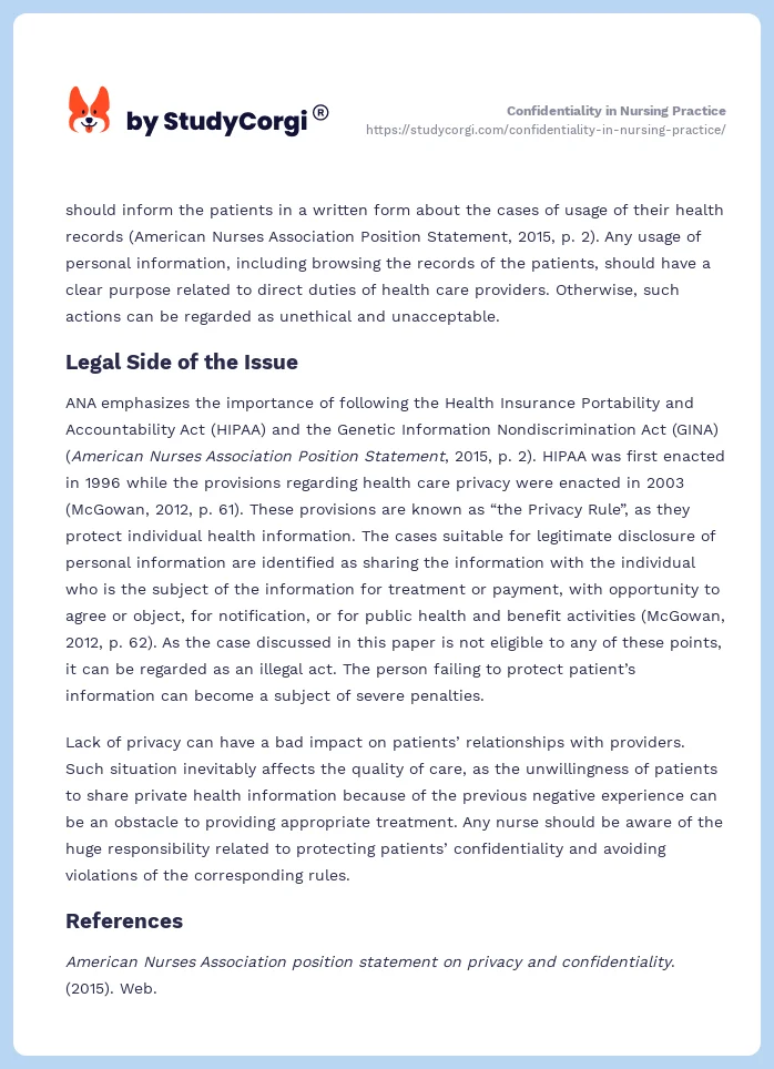 Confidentiality in Nursing Practice. Page 2