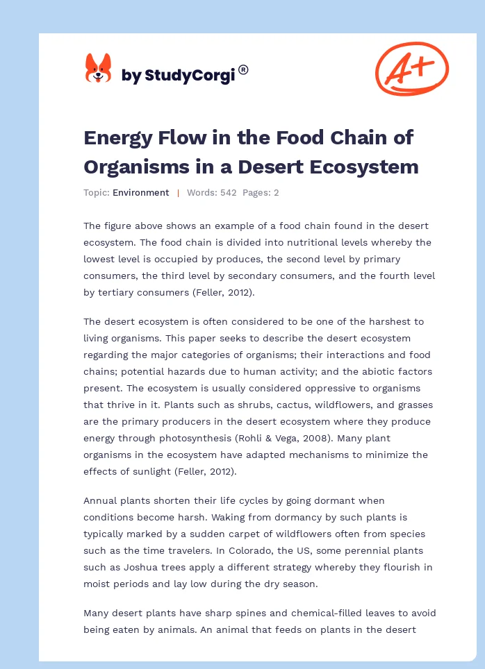 Energy Flow in the Food Chain of Organisms in a Desert Ecosystem. Page 1