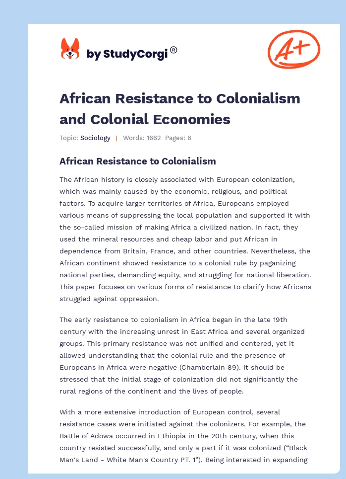 African Resistance to Colonialism and Colonial Economies. Page 1
