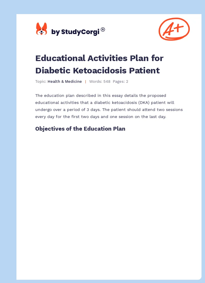 Educational Activities Plan for Diabetic Ketoacidosis Patient. Page 1
