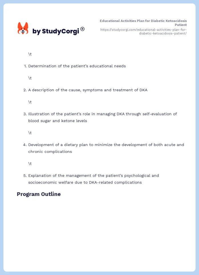Educational Activities Plan for Diabetic Ketoacidosis Patient. Page 2