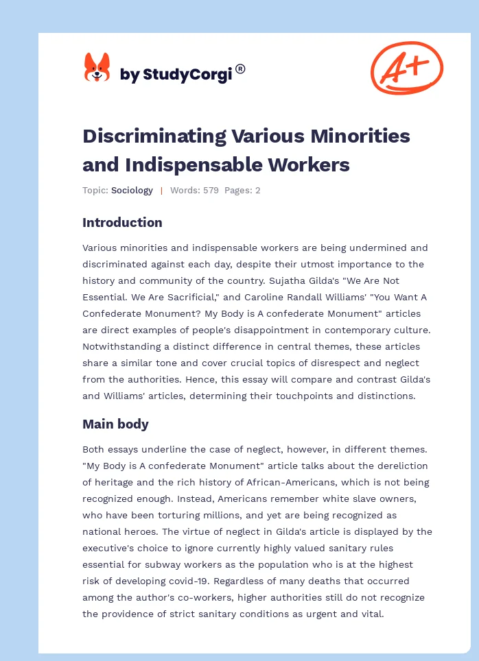 Discriminating Various Minorities and Indispensable Workers. Page 1