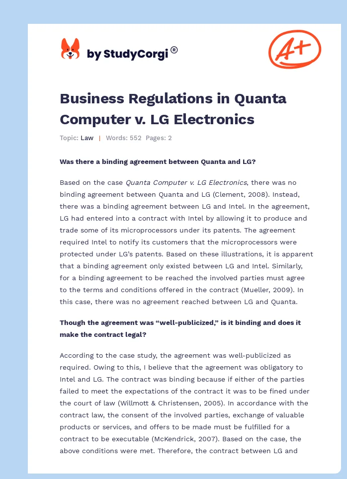 Business Regulations in Quanta Computer v. LG Electronics. Page 1